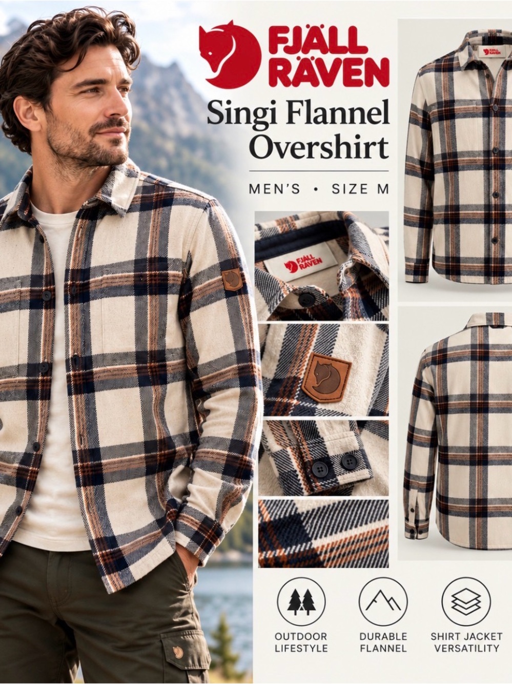 Fjallraven Singi Flannel Overshirt Men’s M Plaid Shirt Jacket Shacket